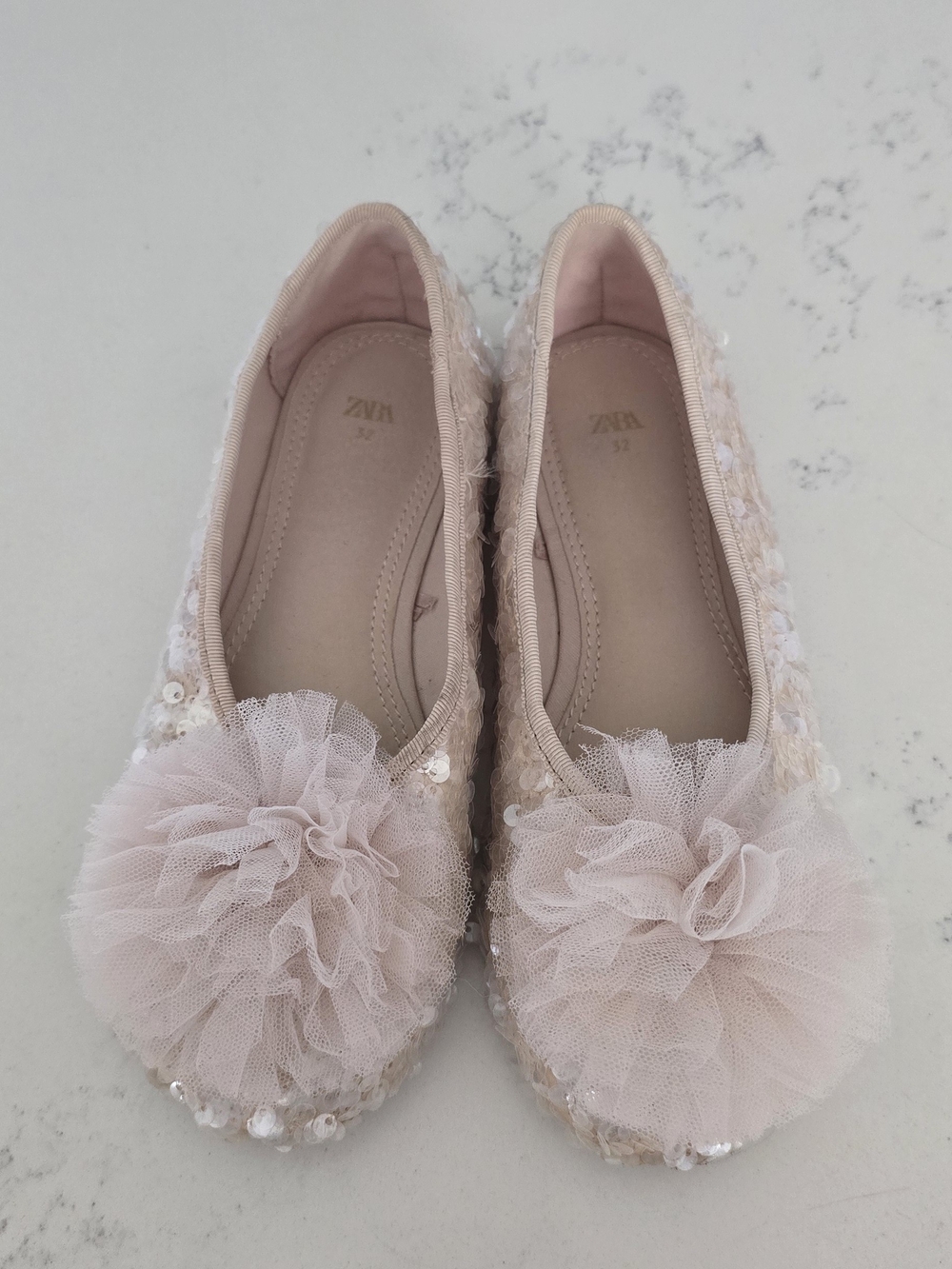Zara Blush Pink Tulle Pom Ballet Flats